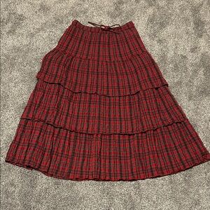 Damson Madder Plaid Red Tiered Maxi Skirt